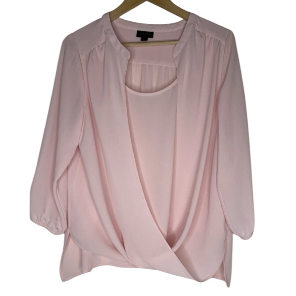 J Jill Wherever Collection Pink Hi-Lo 3/4 Sleeve Draping Blouse